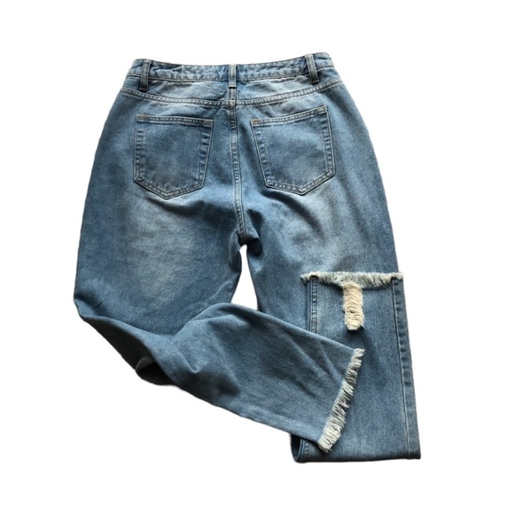 Princess Polly Distressed Skinny Blue Jeans White Zipper Size 4 - Picture 11 of 11